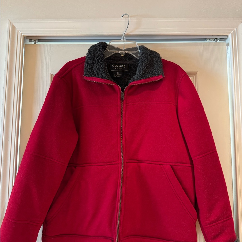 Coaco of New York warm Red Zip Jacket with Charcoal Sherpa Interior